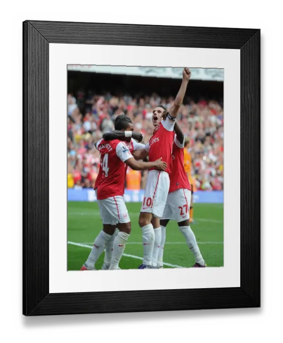Framed Print : Robin van Persie's Double Milestone: Centurion Strikes 100th Goal for Arsenal