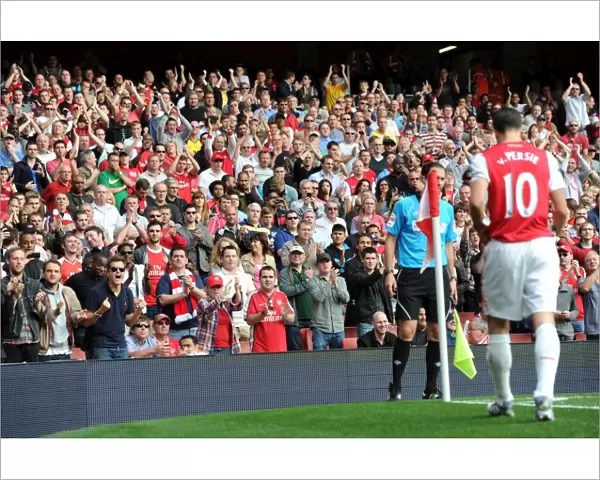 Arsenal's Robin van Persie Receives a Hero's Welcome as He Prepares to Take a Free Kick Against Bolton Wanderers in the Premier League, Resulting in a 3-0 Victory at Emirates Stadium