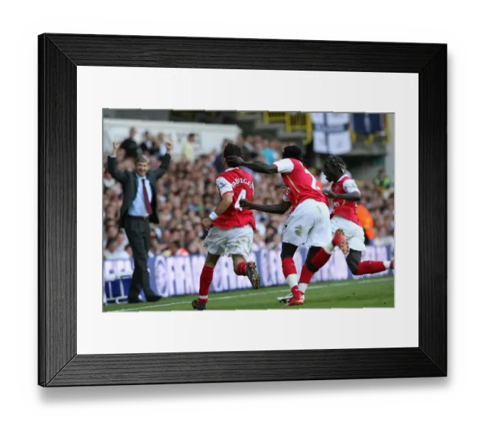 Framed Print : Cesc Fabregas celebrates scoring the 2nd Arsenal goal with Emmanuel Adebayor