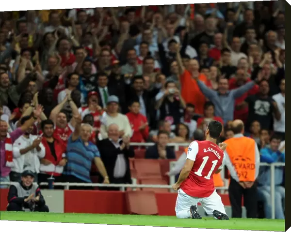 Andre Santos celebrates scoring Arsenals 2nd goal. Arsenal 2: 1 Olympiacos