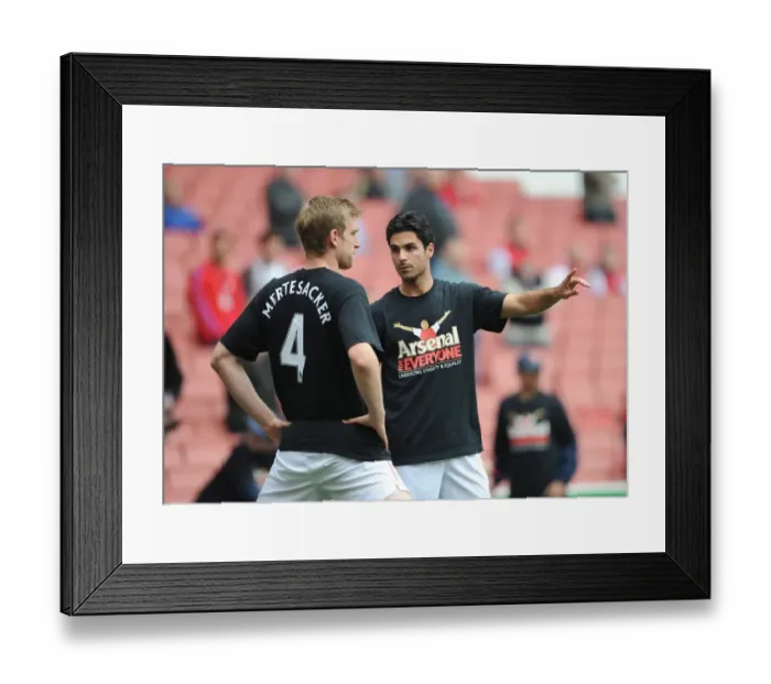 Framed Print : Mikel Arteta and Per Mertesacker (Arsenal) warm up in thier Arsenal for Everyone T Shirt