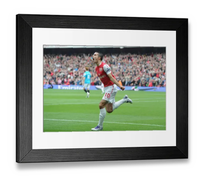 Framed Print : Robin van Persie's Goal Celebration: Arsenal vs. Sunderland, Premier League 2011-12