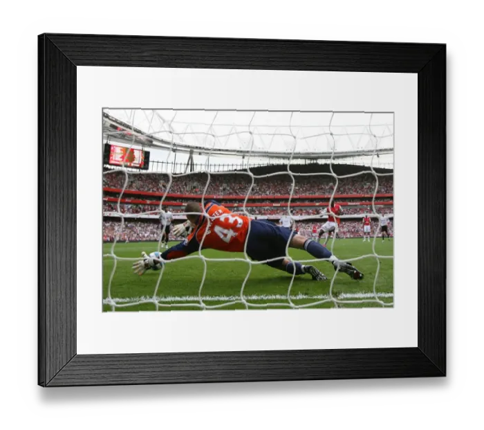 Framed Print : Adebayor's Penalty: Arsenal's 3rd Goal in 5-0 Victory over Derby County