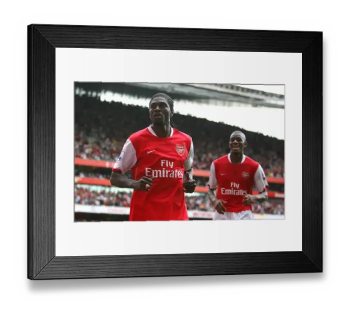 Framed Print : Emmanuel Adebayor celebrates scoring Arsenals 5th goal his 3rd Framed Print : Emmanuel Adebayor celebrates scoring Arsenals 5th goal his 3rd