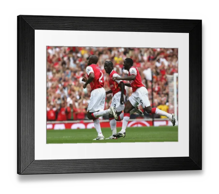 Framed Print : Abou Diaby celebrates scoring his goal Arsenals 1st with Bacary Sagna and Kolo Toure Framed Print : Abou Diaby celebrates scoring his goal Arsenals 1st with Bacary Sagna and Kolo Toure
