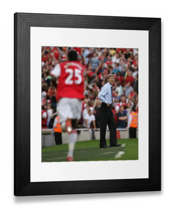 Framed Print : Arsene Wenger watches Emmanuel Adebayor celebrate scoring Arsenals 2nd goal his 1st