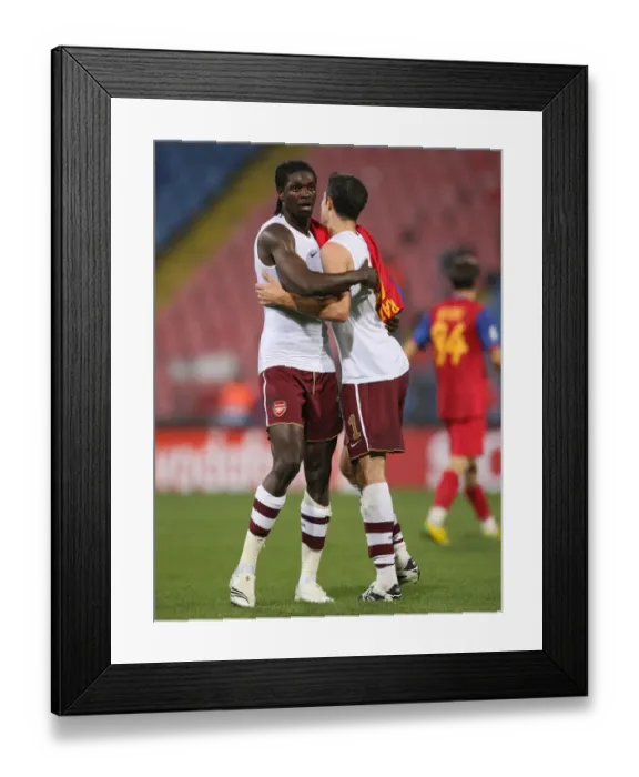 Framed Print : Adebayor and van Persie: Arsenal's Champions League Victory Celebration vs. Steaua Bucharest (2007)