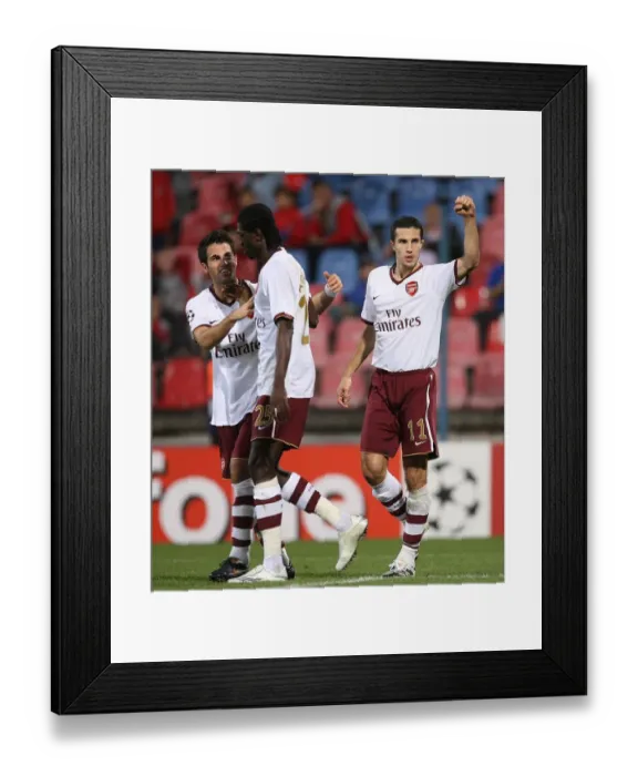 Framed Print : Van Persie's Strike: Fabregas and Adebayor in Jubilation after Arsenal's UEFA Champions League Victory over Steaua Bucharest (2007) Framed Print : Van Persie's Strike: Fabregas and Adebayor in Jubilation after Arsenal's UEFA Champions League Victory over Steaua Bucharest (2007)