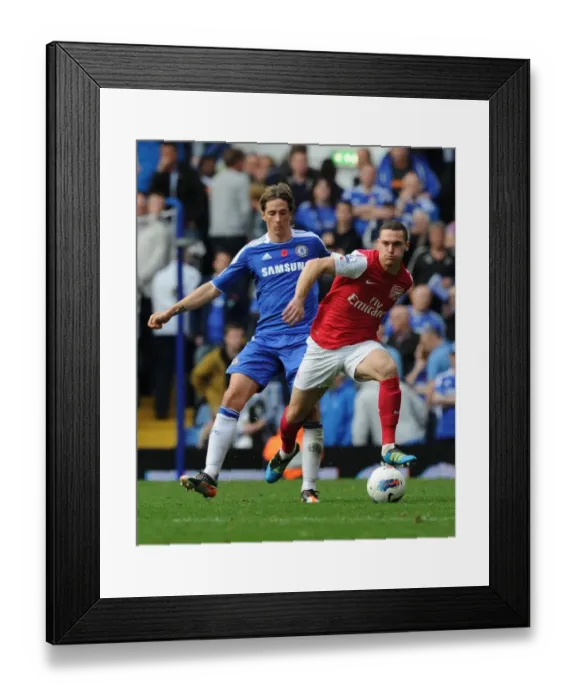 Framed Print : Thomas Vermaelen Charges Past Fernando Torres: Chelsea vs. Arsenal, Premier League 2011-12