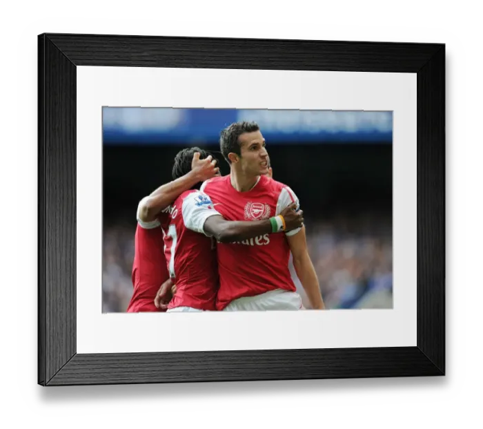 Framed Print : Van Persie, Ramsey, and Gervinho: Celebrating Arsenal's Goal Against Chelsea (2011-12) Framed Print : Van Persie, Ramsey, and Gervinho: Celebrating Arsenal's Goal Against Chelsea (2011-12)