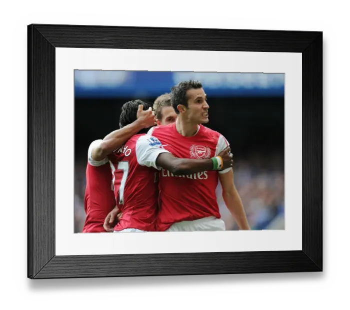 Framed Print : Arsenal Triumph: Van Persie, Ramsey, and Gervinho's Unforgettable Goal Celebration vs. Chelsea (2011-12)