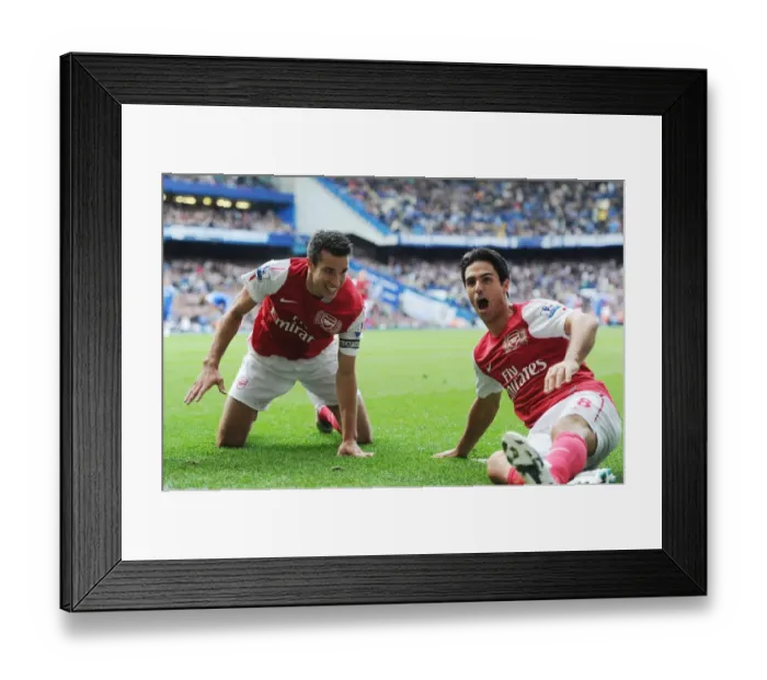 Framed Print : Five-Goal Rampage: Van Persie and Arteta's Unforgettable Celebration Against Chelsea (2011-12)