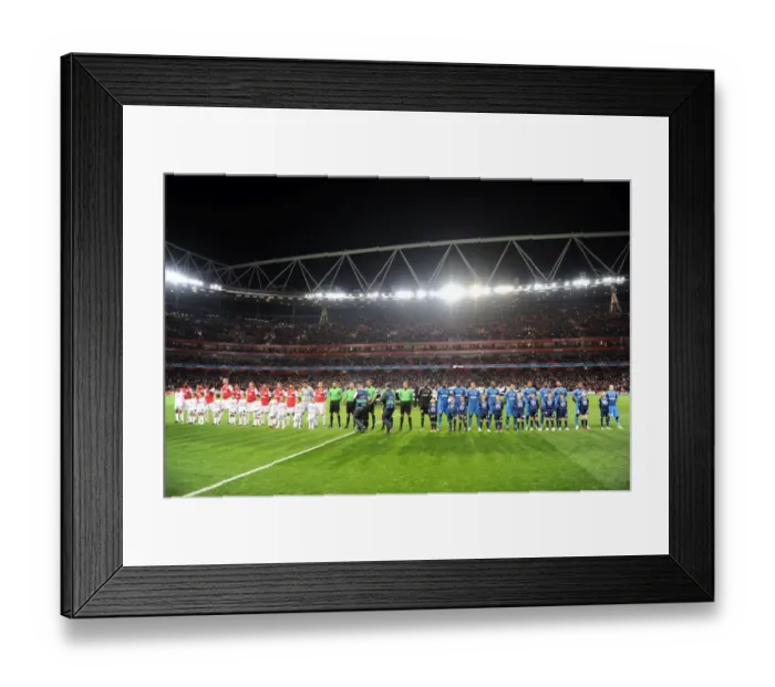 Framed Print : The teams line up before the match. Arsenal 0: 0 Marseille. UEFA Champions League
