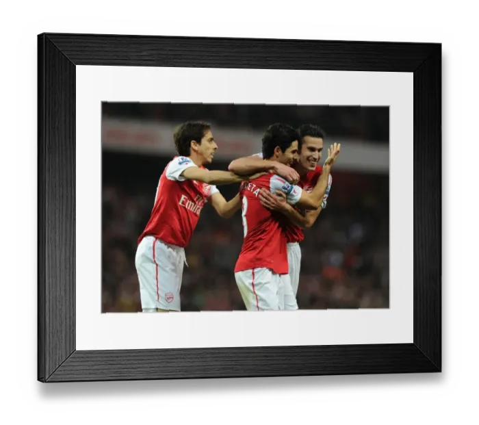 Framed Print : Arsenal's Arteta, Benayoun, and van Persie: Celebrating Goals Against West Bromwich Albion (2011-12) Framed Print : Arsenal's Arteta, Benayoun, and van Persie: Celebrating Goals Against West Bromwich Albion (2011-12)