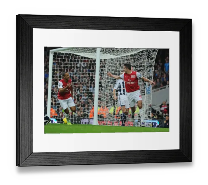 Framed Print : Van Persie and Walcott Celebrate Arsenal's First Goal Against West Bromwich Albion (2011-12)