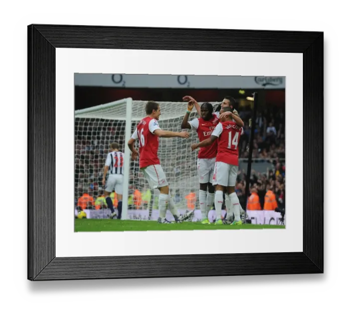 Framed Print : Arsenal's Deadly Quartet: Van Persie, Ramsey, Gervinho, and Walcott Celebrate Goal vs. West Bromwich Albion (2011-12) Framed Print : Arsenal's Deadly Quartet: Van Persie, Ramsey, Gervinho, and Walcott Celebrate Goal vs. West Bromwich Albion (2011-12)