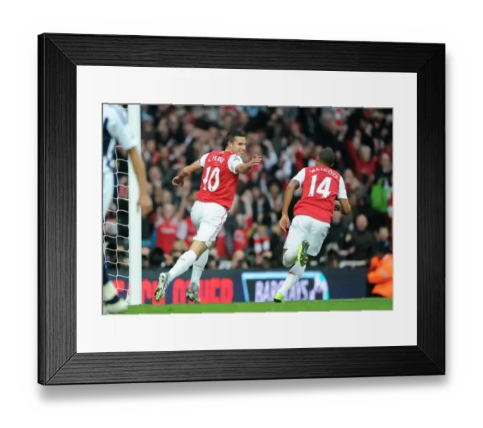 Framed Print : Arsenal's Star Strikers: Robin van Persie and Theo Walcott Celebrate First Goal in 3-0 Premier League Victory over West Bromwich Albion (2011)