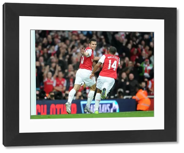 Robin van Persie and Theo Walcott Celebrate Arsenal's First Goal in 3:0 Victory over West Bromwich Albion, Premier League, Emirates Stadium (2011)