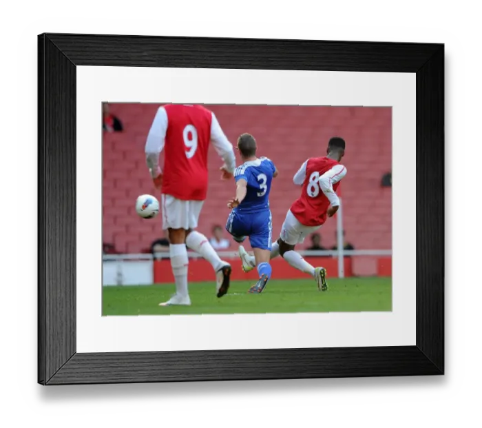 Framed Print : Zak Ansah scores Arsenals goal. Arsenal U18 1: 0 Chelsea U18. Friendly Match