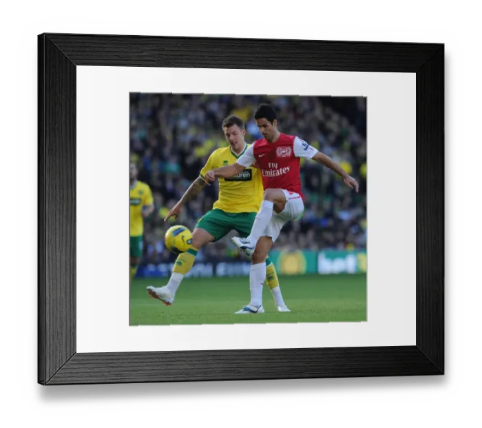 Framed Print : Mikel Arteta vs. Anthony Pilkington: Clash at Carrow Road - Premier League, Norwich City vs. Arsenal (19 / 11 / 11)