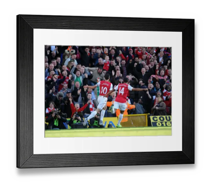 Framed Print : Robin van Persie and Theo Walcott Celebrate Arsenal's Goals vs Norwich City, Premier League 2011-12