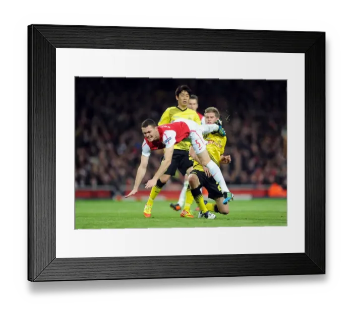Framed Print : Arsenal 2:0 Borussia Dortmund - Thomas Vermaelen vs. Sven Bender: Group F Clash in the UEFA Champions League at Emirates Stadium (November 23, 2011)