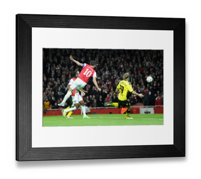 Framed Print : Robin van Persie's Stunner: Arsenal Takes 2-0 Lead Over Borussia Dortmund in Champions League (November 23, 2011)