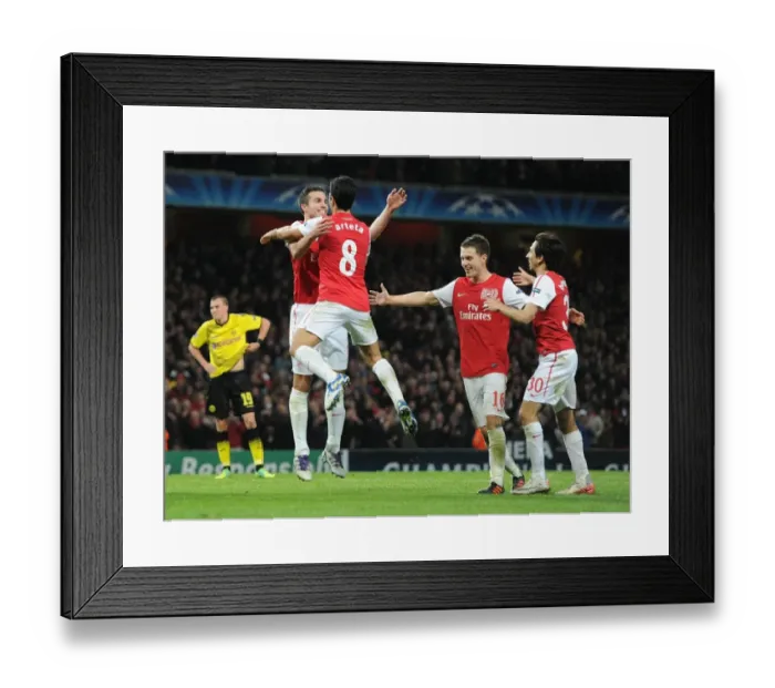 Framed Print : Arsenal's Star Strikers: Van Persie, Arteta, Ramsey, and Benayoun Celebrate Goals Against Borussia Dortmund in the 2011-12 Champions League Framed Print : Arsenal's Star Strikers: Van Persie, Arteta, Ramsey, and Benayoun Celebrate Goals Against Borussia Dortmund in the 2011-12 Champions League