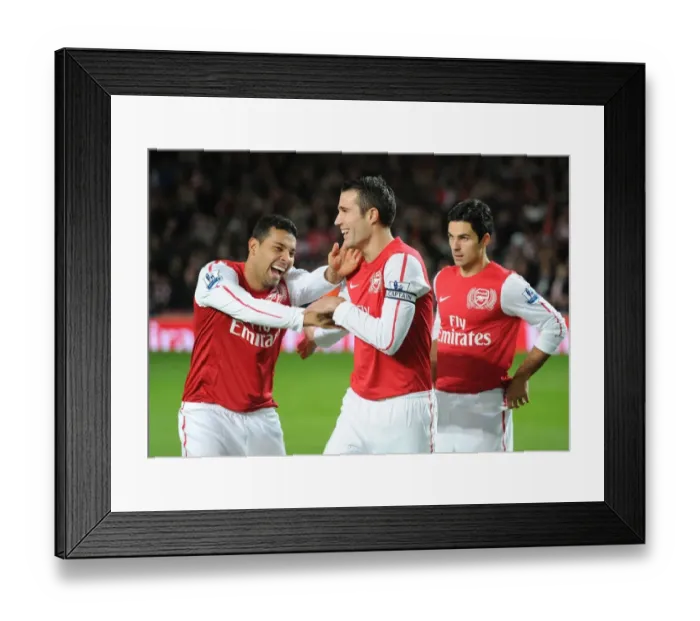 Framed Print : Arsenal: Van Persie and Santos Sharing a Moment of Laughter Before Arsenal vs. Fulham (2011-12)