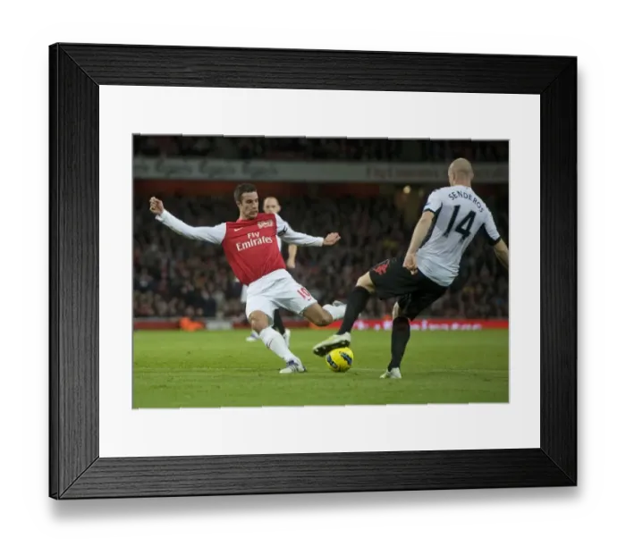 Framed Print : Robin van Persie of Arsenal breaks shoots Philippe Senderos of Fulham during the Barclays Premier League match between Arsenal and Fulham at Emirates Stadium on November 26, 2011 in London, England. Credit; Arsenal Framed Print : Robin van Persie of Arsenal breaks shoots Philippe Senderos of Fulham during the Barclays Premier League match between Arsenal and Fulham at Emirates Stadium on November 26, 2011 in London, England. Credit; Arsenal