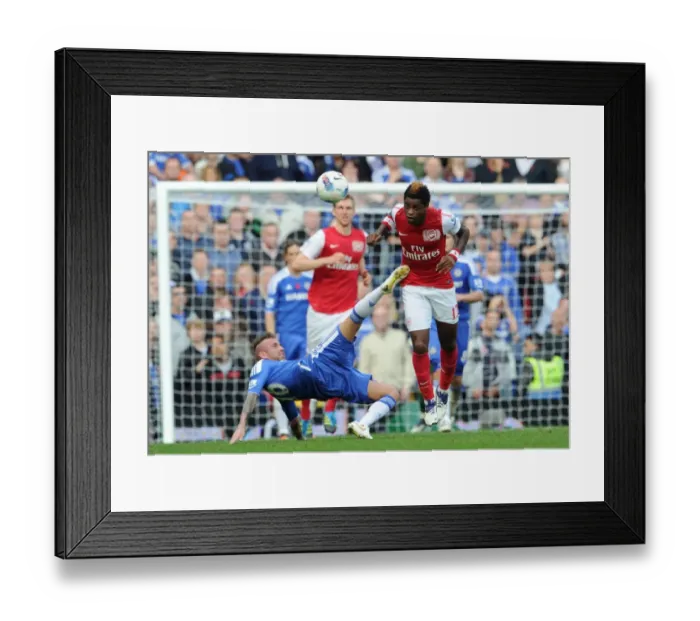 Framed Print : Arsenal's Five-Star Comeback: Alex Song vs. Raul Meireles at Stamford Bridge (3-5 in Favor of the Gunners), Premier League, 2011-12