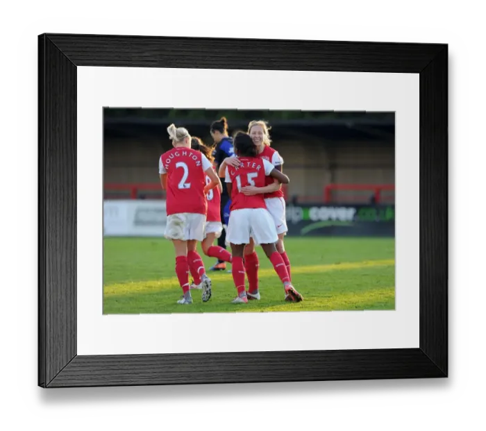 Framed Print : Arsenal Women's Team Triumphs: Danielle Carter's Brace Leads to a 5-1 Victory over Rayo Vallecano in UEFA Champions League
