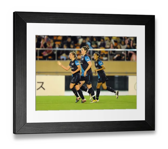 Framed Print : Arsenal Ladies Celebrate Goal Against INAC Kobe: Beattie, Nobbs, Yankey