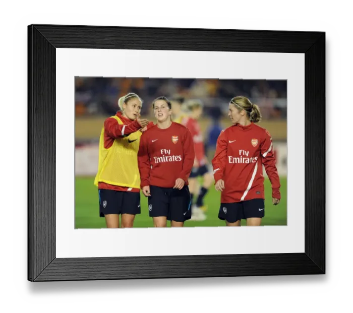 Framed Print : Arsenal Ladies at Nishigaoka Stadium: Steph Houghton, Niamh Fahey, and Ciara Grant Warm Up Before Charity Match Against INAC Kobe