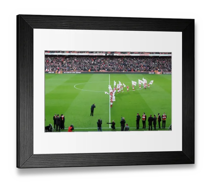 Framed Print : Junior Gunner on the pitch before the match. Arsenal 1: 0 Everton. Barclays Premier League Framed Print : Junior Gunner on the pitch before the match. Arsenal 1: 0 Everton. Barclays Premier League