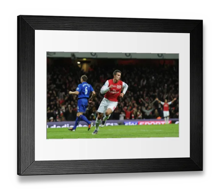Framed Print : Robin van Persie's Thrilling Goal Celebration: Arsenal vs. Everton, Premier League 2011-12 Framed Print : Robin van Persie's Thrilling Goal Celebration: Arsenal vs. Everton, Premier League 2011-12