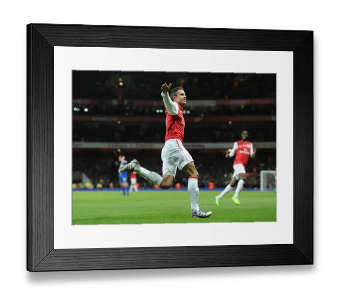 Framed Print : Robin van Persie's Euphoric Goal Celebration: Arsenal vs. Everton, Premier League 2011-12 Framed Print : Robin van Persie's Euphoric Goal Celebration: Arsenal vs. Everton, Premier League 2011-12