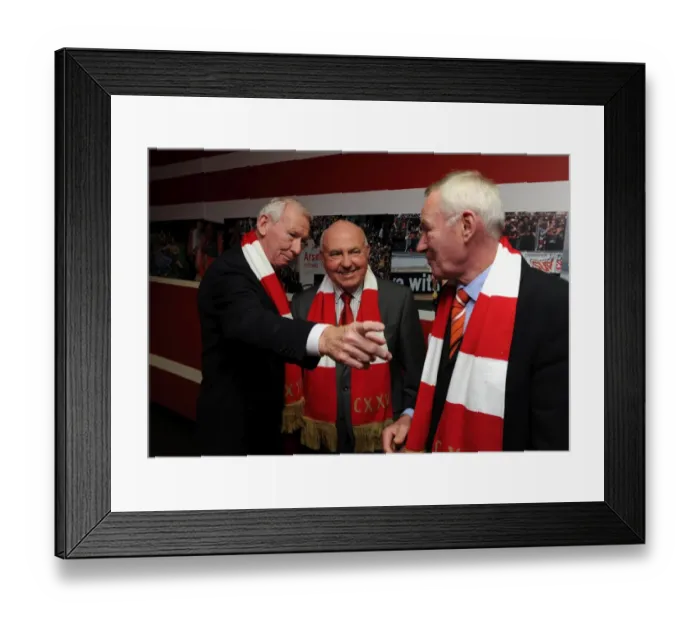 Framed Print : Ex Arsenal Players Bob Wilson, David Court and Terry Neill before the match