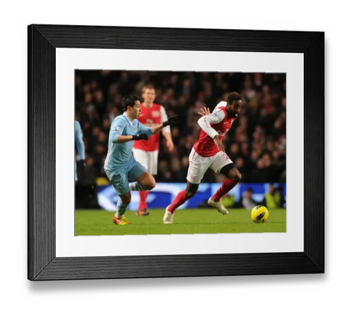 Framed Print : Johan Djourou vs. Samir Nasri: Battle at the Etihad - Manchester City vs. Arsenal, Premier League, 2011