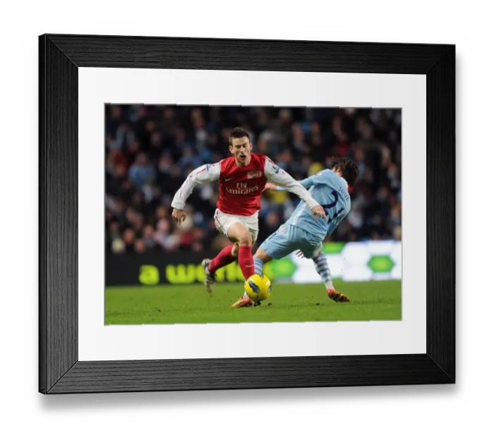 Framed Print : Clash of Titans: Koscielny vs. Silva - Manchester City vs. Arsenal, Premier League, 2011 Framed Print : Clash of Titans: Koscielny vs. Silva - Manchester City vs. Arsenal, Premier League, 2011