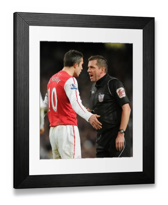 Framed Print : Arsenal's Robin van Persie Clashes with Referee Phil Dowd during Manchester City vs Arsenal (2011-12)