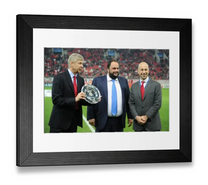 Framed Print : Arsene Wenger's Milestone European Match: Arsenal FC vs. Olympiacos FC, UEFA Champions League, Athens 2011