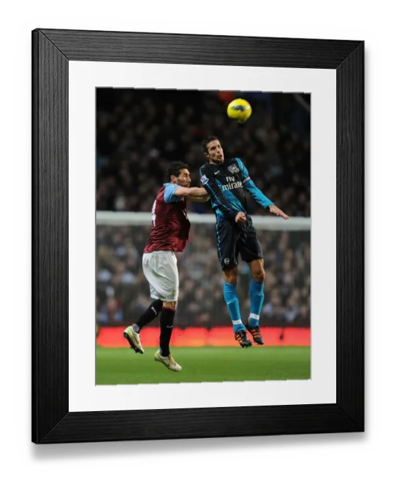 Framed Print : Robin van Persie vs Carlos Cuellar: Heading Battle at Villa Park, 2011-12 Premier League