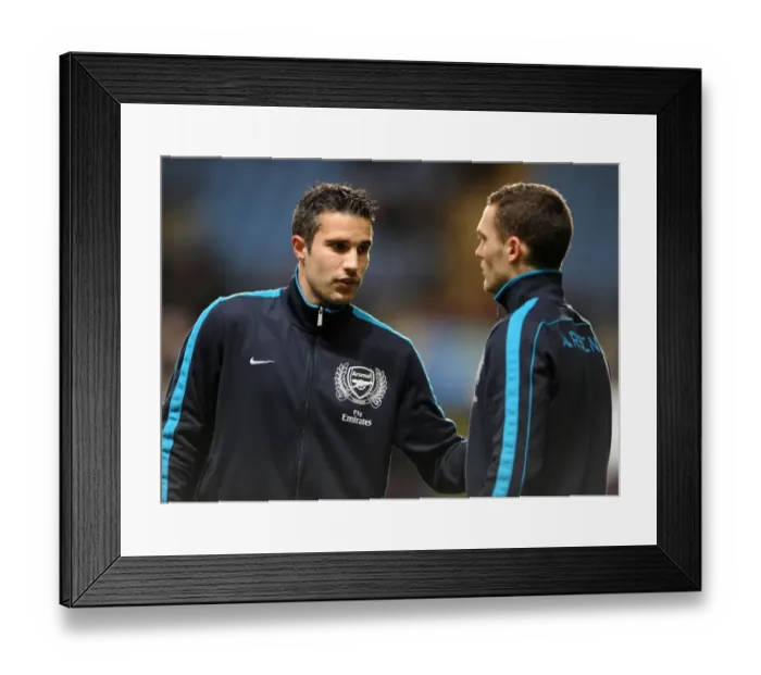Framed Print : Robin van Persie and Thomas Vermaelen Deep in Conversation: Aston Villa vs. Arsenal, Premier League 2011-12