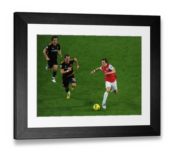 Framed Print : Rosicky's Battle: Arsenal vs. Wolverhampton Wanderers - Rosicky Takes On Hunt and Milijas