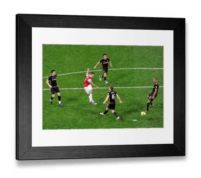 Framed Print : Arsenal's Robin van Persie Faces Off Against Wolves Defenders During Premier League Clash