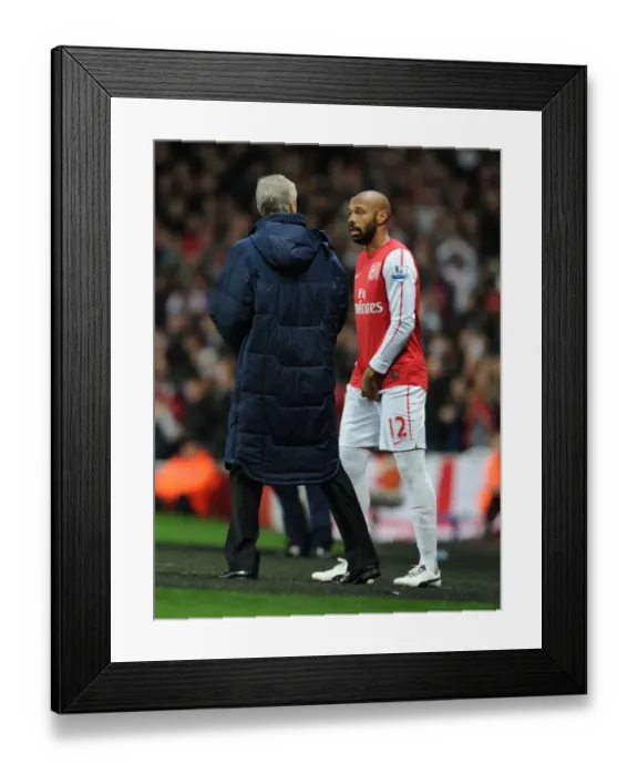 Framed Print : Arsene Wenger Speaks with Thierry Henry during Arsenal's FA Cup Clash against Leeds United (2011-12) Framed Print : Arsene Wenger Speaks with Thierry Henry during Arsenal's FA Cup Clash against Leeds United (2011-12)