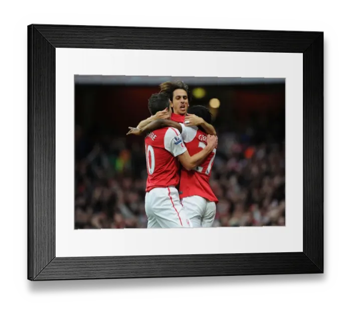 Framed Print : Arsenal's Triumph: Gervinho, Van Persie, Benayoun Celebrate Goal vs. Wolverhampton Wanderers (2011-2012)