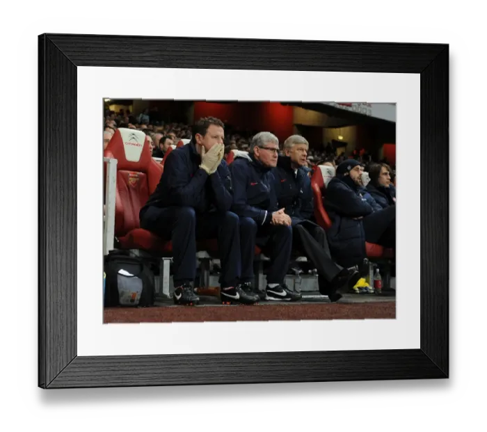 Framed Print : Arsenal's Triumvirate: Wenger, Rice, and Lewin on the Touchline (2011-2012)
