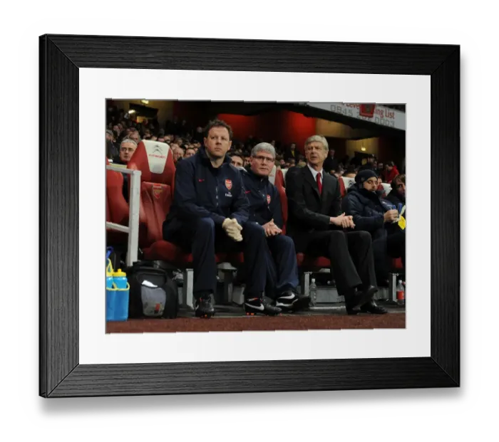 Framed Print : Arsenal's Triumvirate: Wenger, Rice, and Lewin on the Emirates Touchline (2011-2012)